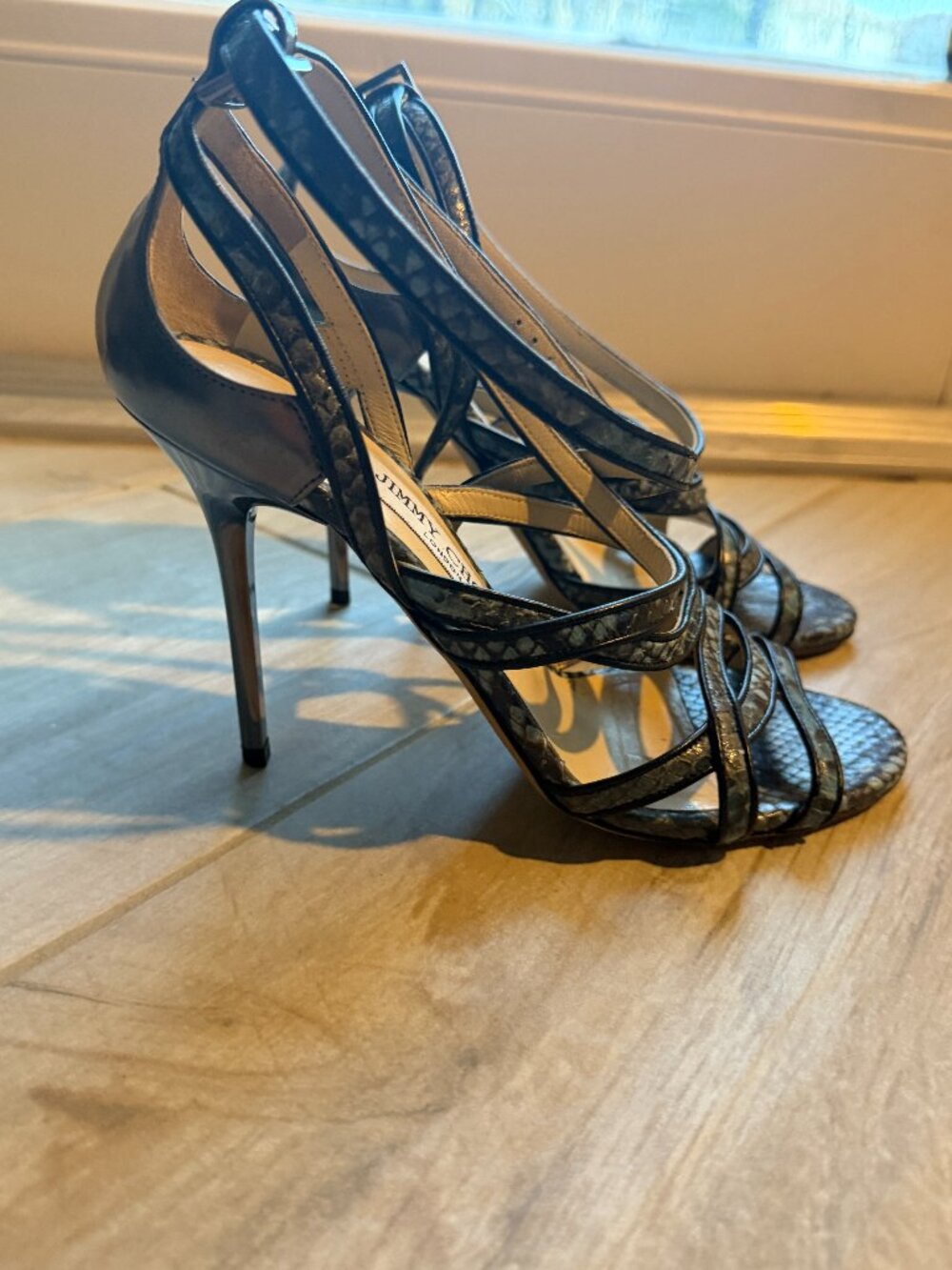 Jimmy Choo Vargo Snake Print Strappy Sandals Heels EU 37 Authentic - Picture 2 of 8